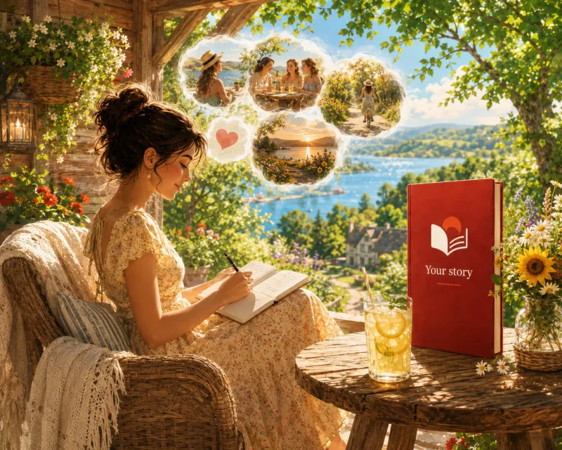 A warm illustrated summer scene — Her recipes, her stories, her way